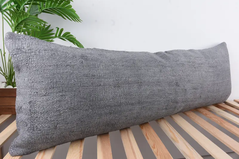 Handmade Cushion Cover, Handmade Kilim Cushion, 16x48 Gray Cushion Cover, Pillow, Pillow for Couch, Home Decor Pillow, Farmhouse Cushion Case - 4
