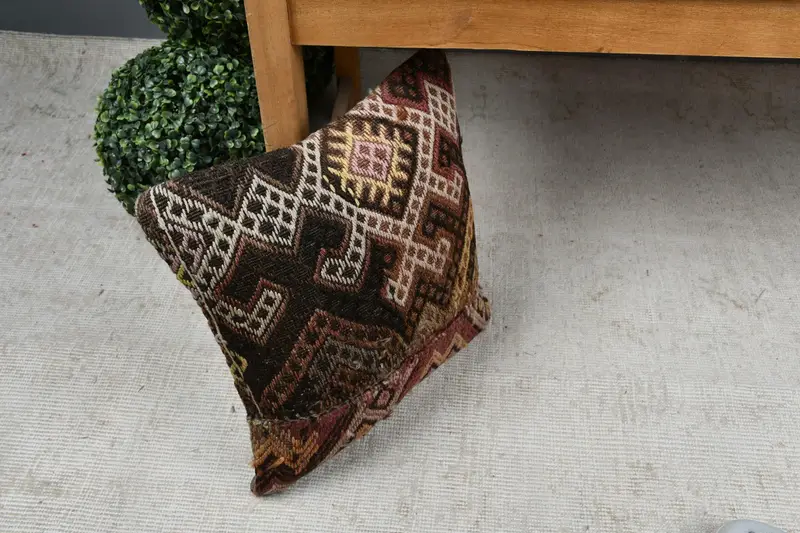 Retro Throw Cushion Cover, Pillow for Sofa, Vintage Pillow, 14x14 Beige Cushion, Kilim Pillow, Muted Cushion, Pillow, Designer Throw Pillow Case - 7