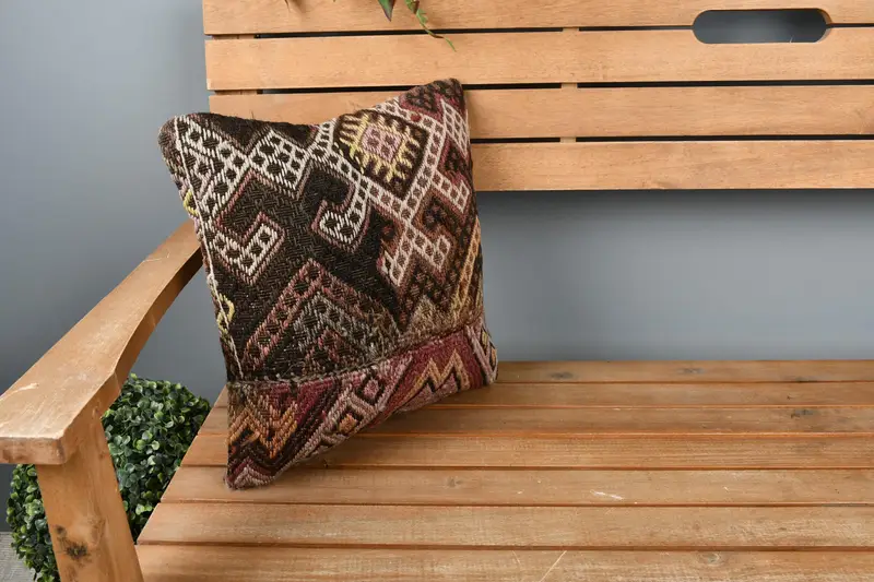 Retro Throw Cushion Cover, Pillow for Sofa, Vintage Pillow, 14x14 Beige Cushion, Kilim Pillow, Muted Cushion, Pillow, Designer Throw Pillow Case - 1