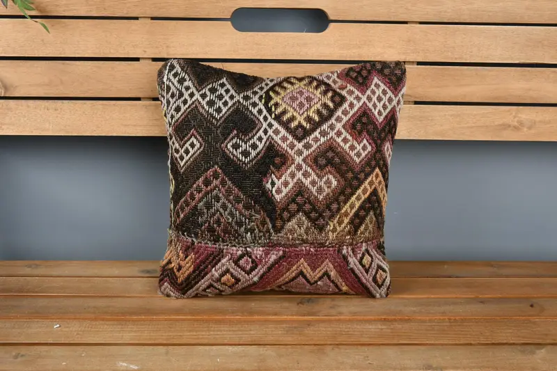 Retro Throw Cushion Cover, Pillow for Sofa, Vintage Pillow, 14x14 Beige Cushion, Kilim Pillow, Muted Cushion, Pillow, Designer Throw Pillow Case - 5