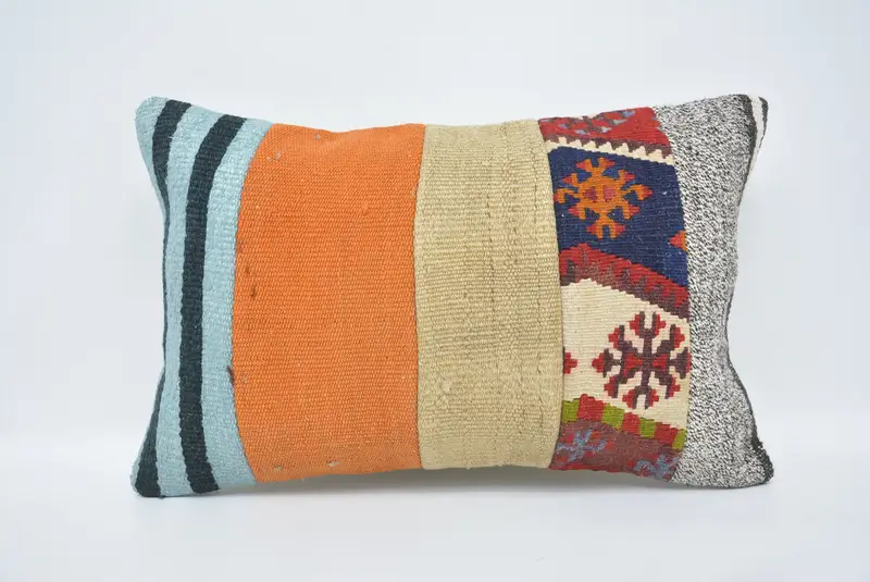 Pillow Case, Turkish Corner Pillow Sham, 16x24 Orange Pillow Cover, Vintage Kilim Pillow, Handmade Kilim Cushion, Pillow for Couch - 1