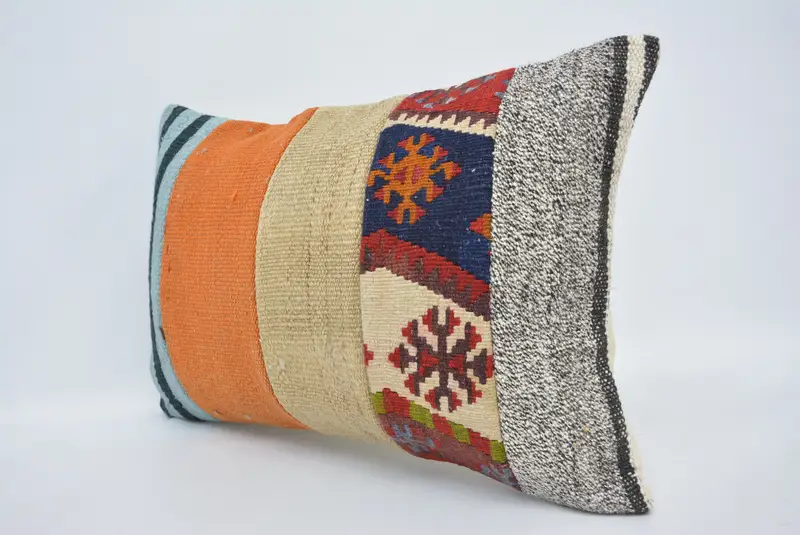 Pillow Case, Turkish Corner Pillow Sham, 16x24 Orange Pillow Cover, Vintage Kilim Pillow, Handmade Kilim Cushion, Pillow for Couch - 4
