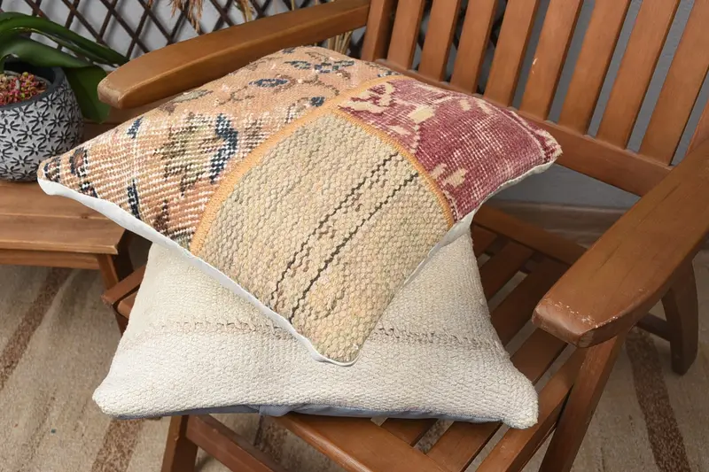 Kilim Cushion Sham, Kilim Pillow Cover, 14x14 Brown Cushion Case, Pillow for Couch, Pillow Sham, Muted Cushion Cover - 4