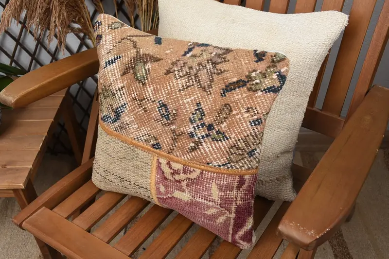 Kilim Cushion Sham, Kilim Pillow Cover, 14x14 Brown Cushion Case, Pillow for Couch, Pillow Sham, Muted Cushion Cover - 5