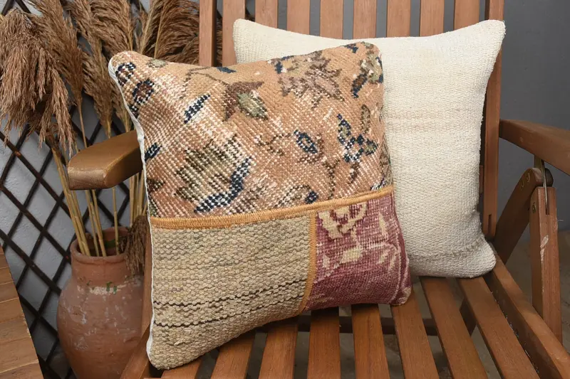 Kilim Cushion Sham, Kilim Pillow Cover, 14x14 Brown Cushion Case, Pillow for Couch, Pillow Sham, Muted Cushion Cover - 2