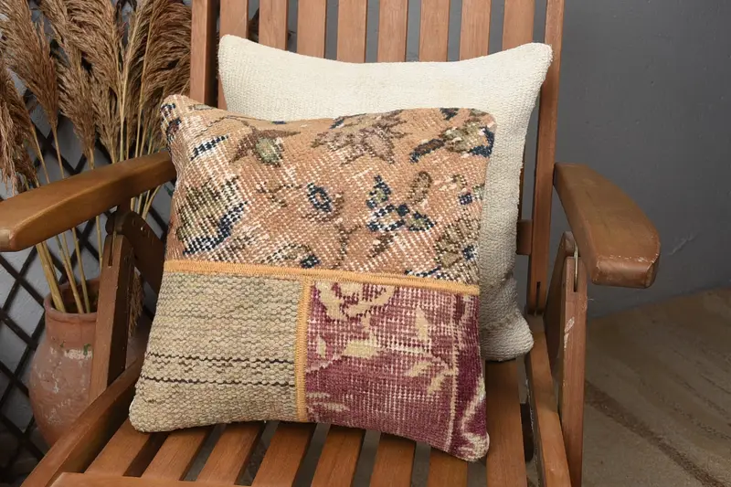 Kilim Cushion Sham, Kilim Pillow Cover, 14x14 Brown Cushion Case, Pillow for Couch, Pillow Sham, Muted Cushion Cover - 3