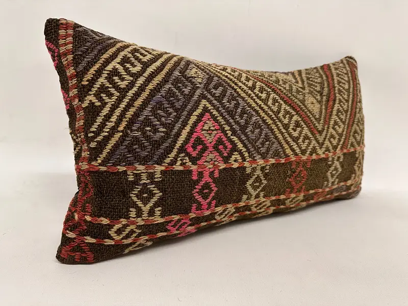 Kilim Cushion Sham, Ethnic Throw Cushion Cover, 12x24 Brown Pillow Case, Cushion Case, Vintage Pillow, Antique Pillows, Nomadic Cushion Cover - 4