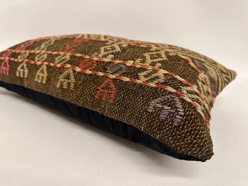 Kilim Cushion Sham, Ethnic Throw Cushion Cover, 12x24 Brown Pillow Case, Cushion Case, Vintage Pillow, Antique Pillows, Nomadic Cushion Cover - 6