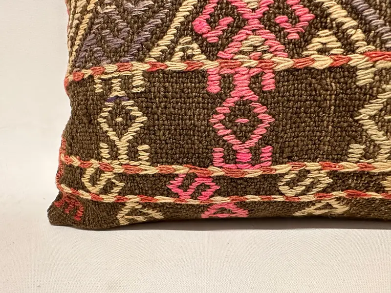 Kilim Cushion Sham, Ethnic Throw Cushion Cover, 12x24 Brown Pillow Case, Cushion Case, Vintage Pillow, Antique Pillows, Nomadic Cushion Cover - 2