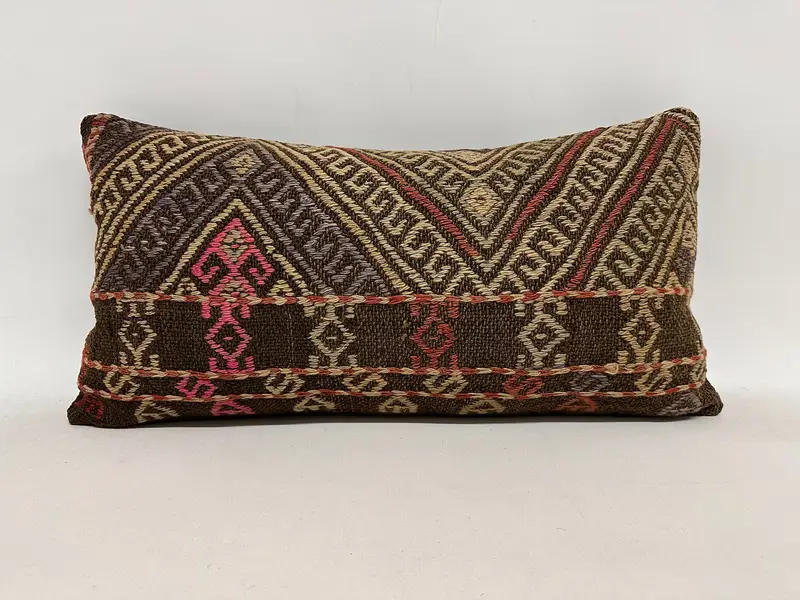 Kilim Cushion Sham, Ethnic Throw Cushion Cover, 12x24 Brown Pillow Case, Cushion Case, Vintage Pillow, Antique Pillows, Nomadic Cushion Cover - 1