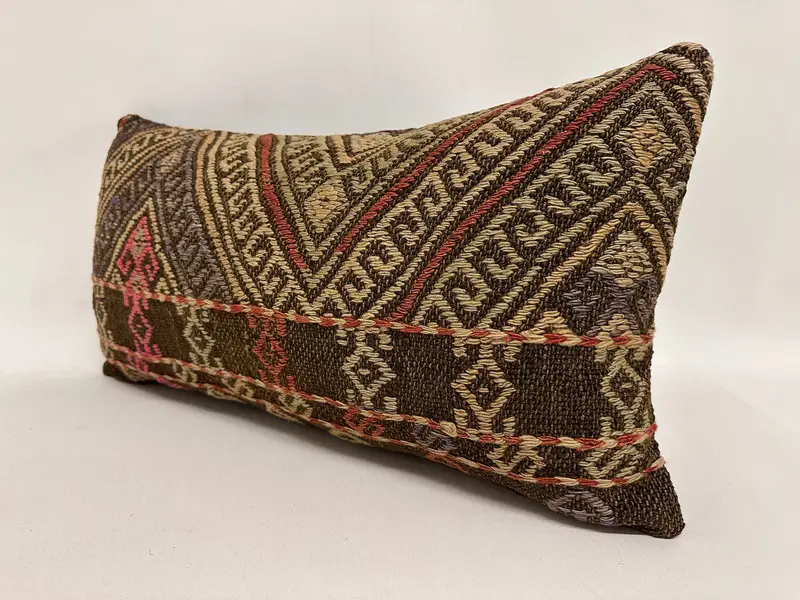 Kilim Cushion Sham, Ethnic Throw Cushion Cover, 12x24 Brown Pillow Case, Cushion Case, Vintage Pillow, Antique Pillows, Nomadic Cushion Cover - 3