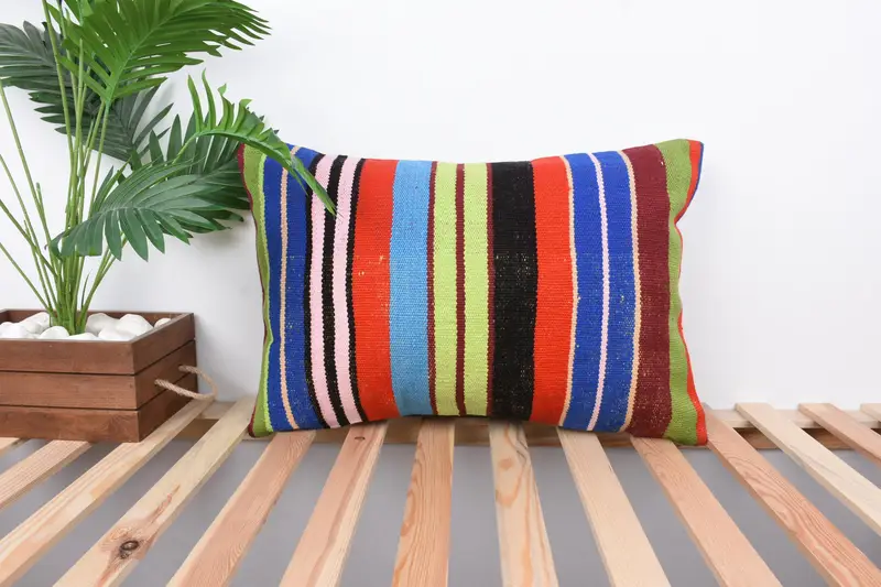 Vintage Kilim Pillow, Pillow for Couch, Pillow, Authentic Pillow Cover, 16x24 Blue Pillow Sham, Boho Pillow Sham Cover, Turkish Bench Cushion Case - 1