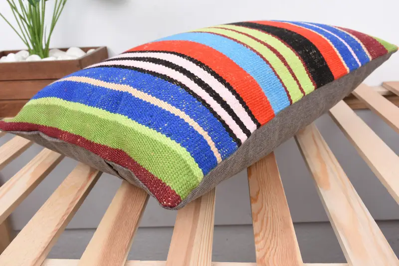 Vintage Kilim Pillow, Pillow for Couch, Pillow, Authentic Pillow Cover, 16x24 Blue Pillow Sham, Boho Pillow Sham Cover, Turkish Bench Cushion Case - 6