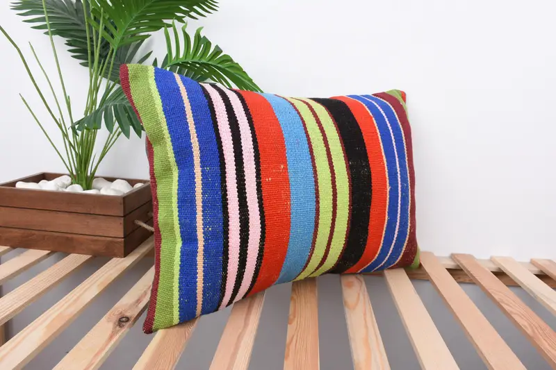 Vintage Kilim Pillow, Pillow for Couch, Pillow, Authentic Pillow Cover, 16x24 Blue Pillow Sham, Boho Pillow Sham Cover, Turkish Bench Cushion Case - 4