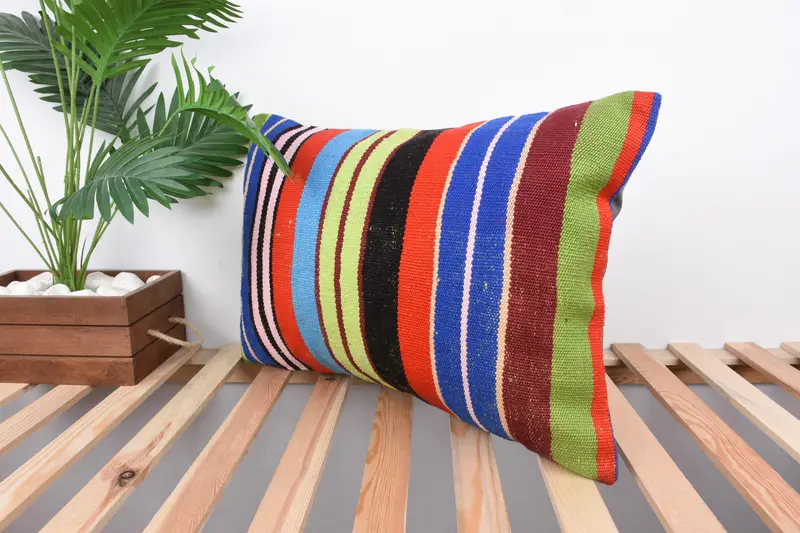 Vintage Kilim Pillow, Pillow for Couch, Pillow, Authentic Pillow Cover, 16x24 Blue Pillow Sham, Boho Pillow Sham Cover, Turkish Bench Cushion Case - 5