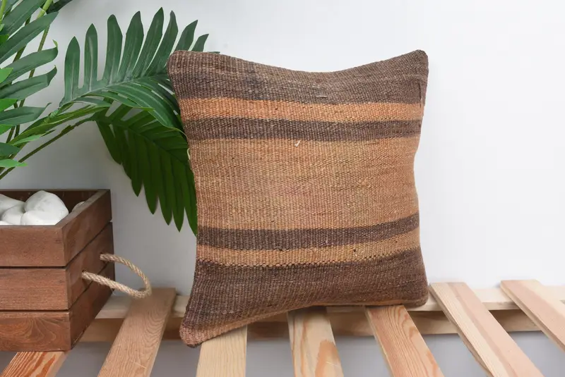 Floor Pillow Sham, Cushion Cover, 12x12 Brown Cushion, Pillow for Sofa, Aztec Pillow Case, Ethnical Kilim Rug Pillow, Kilim Pillow Cover - 4