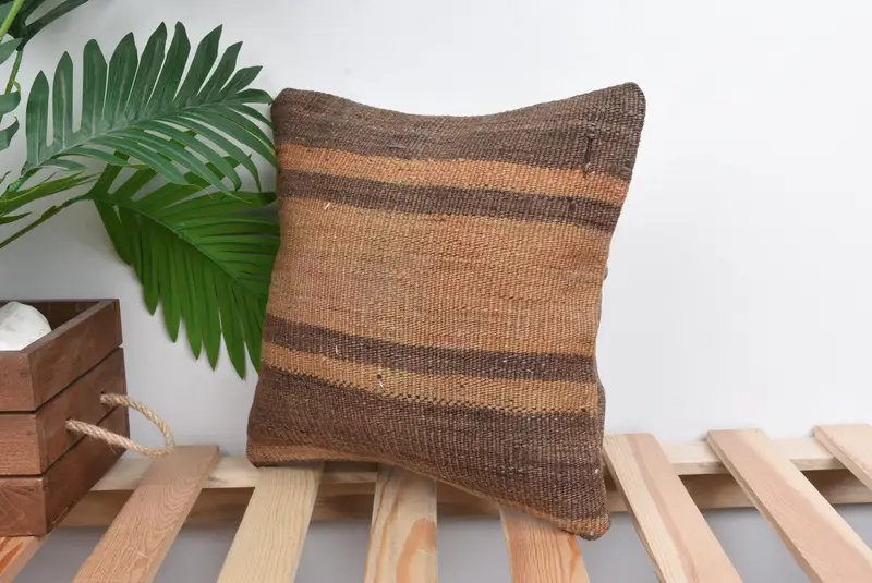 Floor Pillow Sham, Cushion Cover, 12x12 Brown Cushion, Pillow for Sofa, Aztec Pillow Case, Ethnical Kilim Rug Pillow, Kilim Pillow Cover - 5