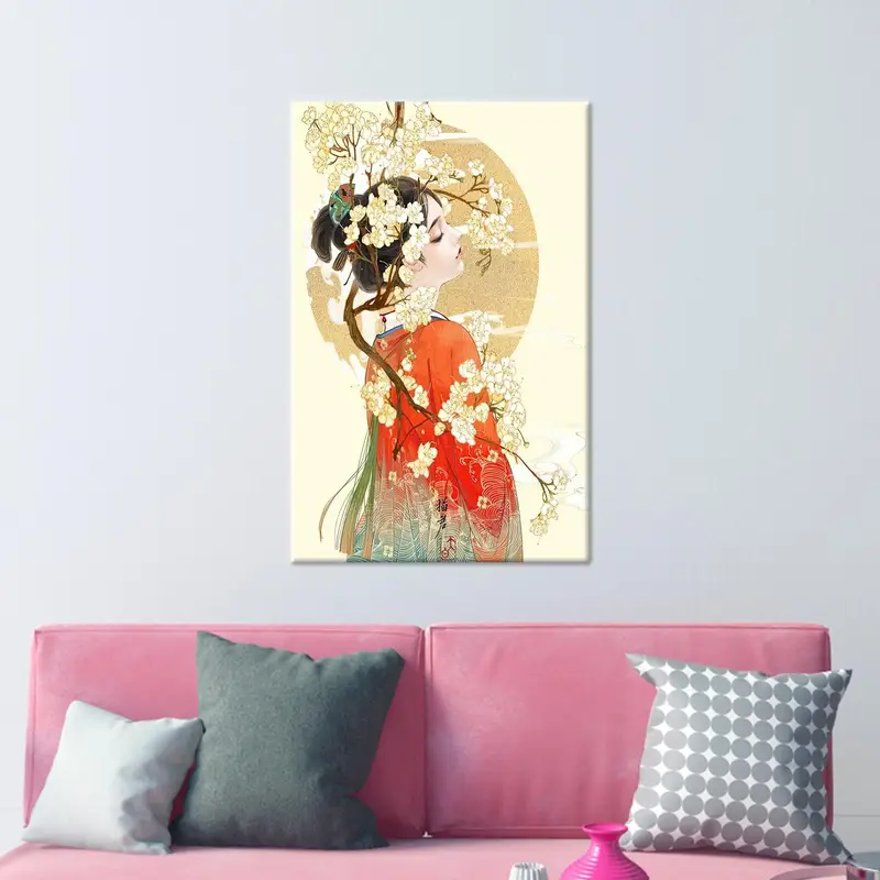 エレガントな芸者キャンバスプリント：日本美術の傑作