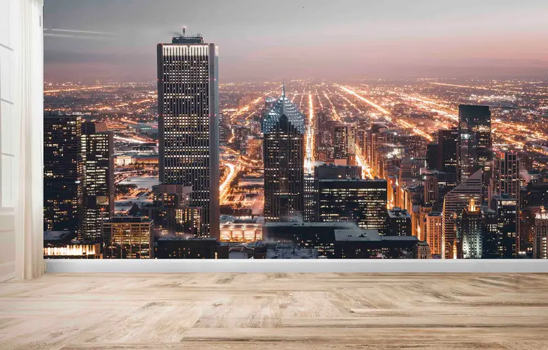 Gedruckte Tapete „Chicago City Lights“: Eleganz der Skyline-Landschaft
