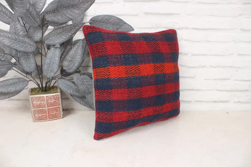 Kilim Cushion Sham, Interior Designer Pillow, Aesthetic Cushion, 16x16 Red Pillow Sham, Cushion Cover, Traditional Cushion, Throw Kilim Pillow - 3