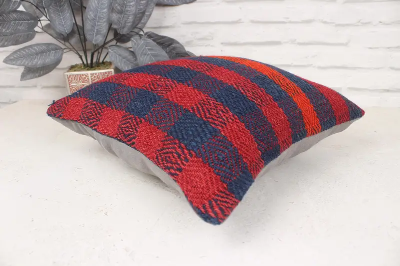 Kilim Cushion Sham, Interior Designer Pillow, Aesthetic Cushion, 16x16 Red Pillow Sham, Cushion Cover, Traditional Cushion, Throw Kilim Pillow - 6