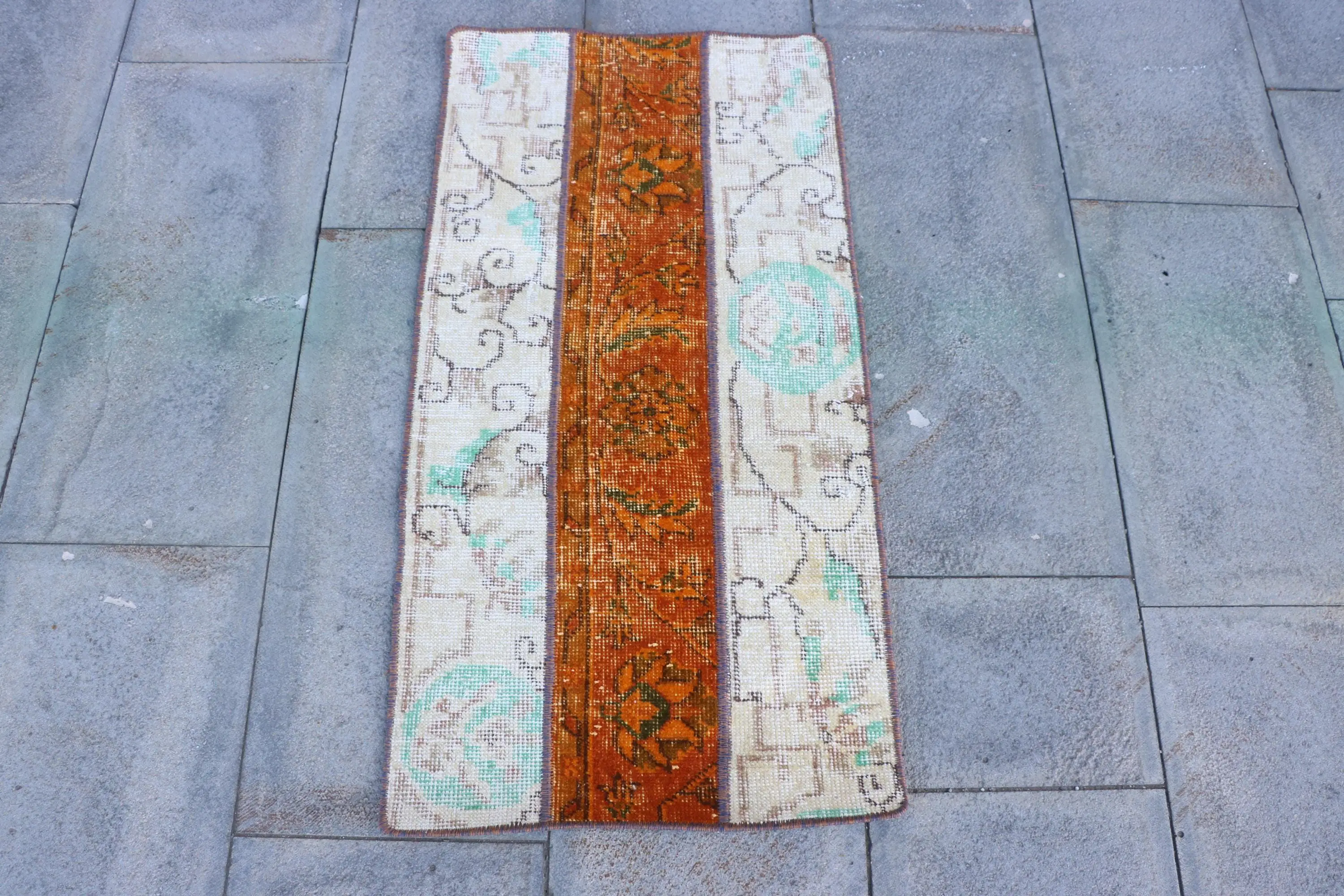 Vintage Rug, 1.6x3.2 ft Turkish Rug, Orange Abstract Wool Rug - 1