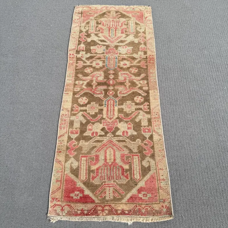 Braun-beiger Ikat-Teppich, 1,2 x 3,6 Fuß, schickes Dekor