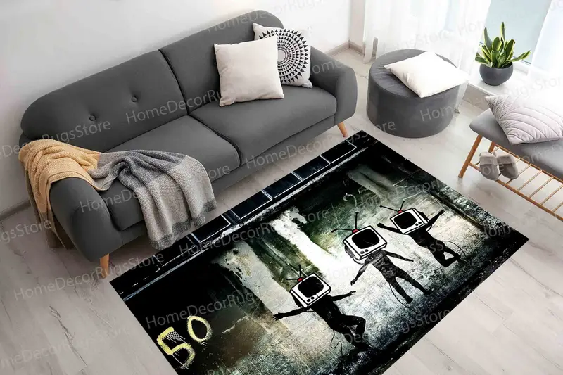 エレガントなプリントラグ: バンクシーにインスピレーションを得た踊る人々のデザイン