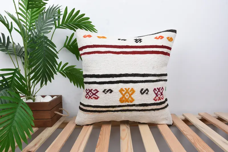 Oriental Cushion, Home Decor Pillow, Interior Designer Pillow, 20x20 White Cushion Case, Pillow Sham, Boho Pillow Sham Cover, Armchair Cushion - 1