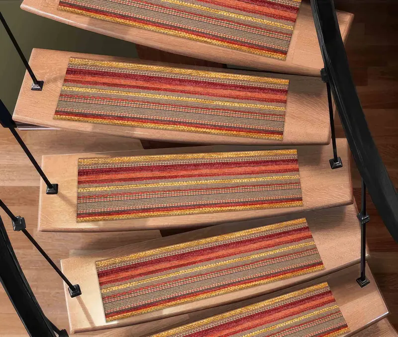 Yellow Striped Stair Rug, Minimalist Bohemian Printed Rug