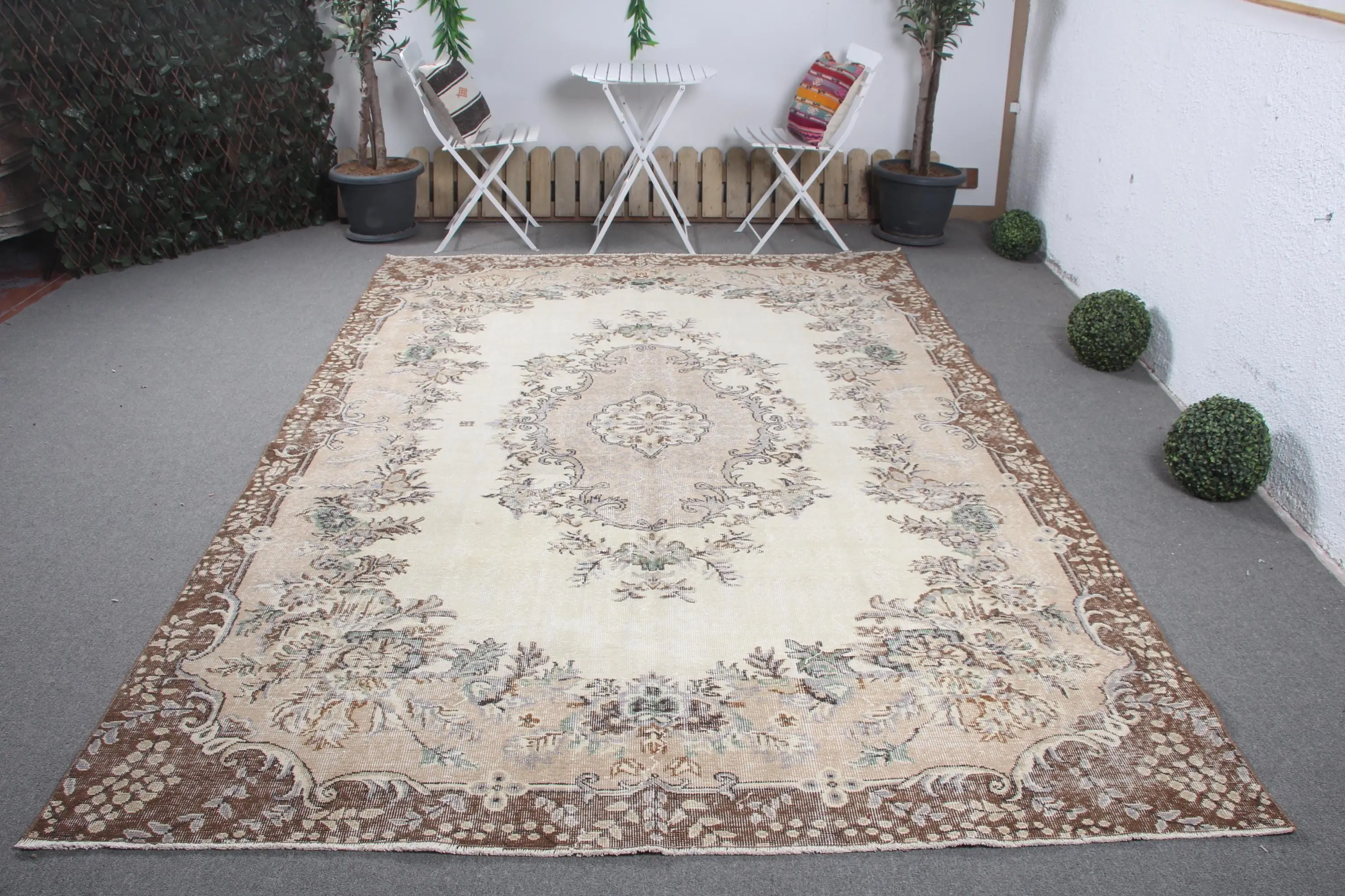 6.9x10.3 ft Rug, Turkish Vintage Rug, Brown Solid Wool Rug - 1