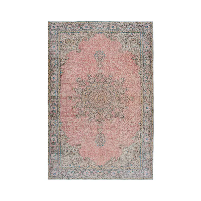 Großer türkischer Vintage-Teppich 6,7 x 10,1 Fuß, roter Oushak-Wollteppich - 1