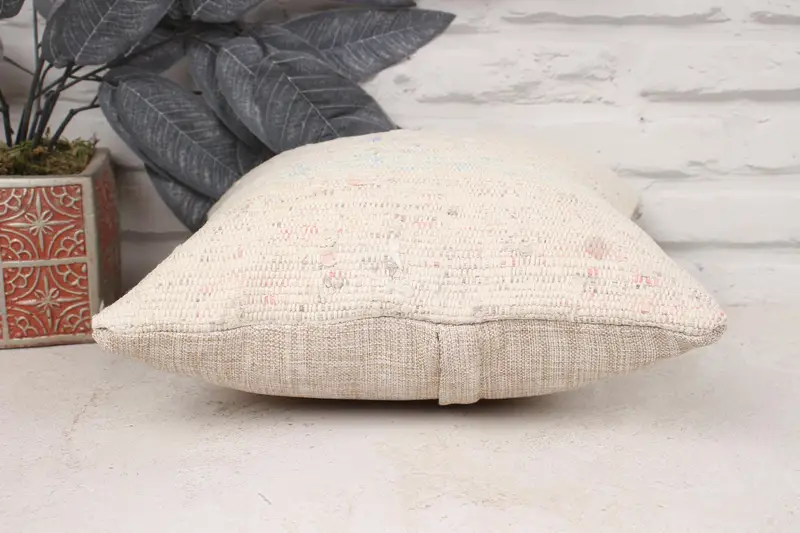 Pillow Cover, Seat Pillow Sham, 12x12 White Pillow, Boho Pillow Sham Cover, Natural Pillow Case, Antique Pillows, Throw Kilim Pillow, Car Cushion - 5