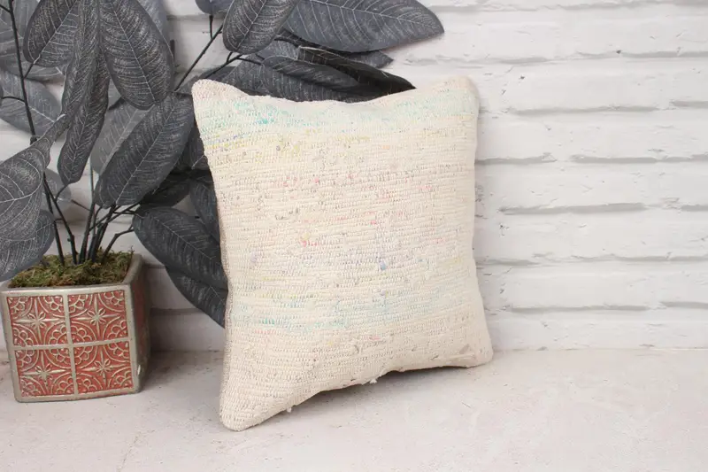 Pillow Cover, Seat Pillow Sham, 12x12 White Pillow, Boho Pillow Sham Cover, Natural Pillow Case, Antique Pillows, Throw Kilim Pillow, Car Cushion - 3