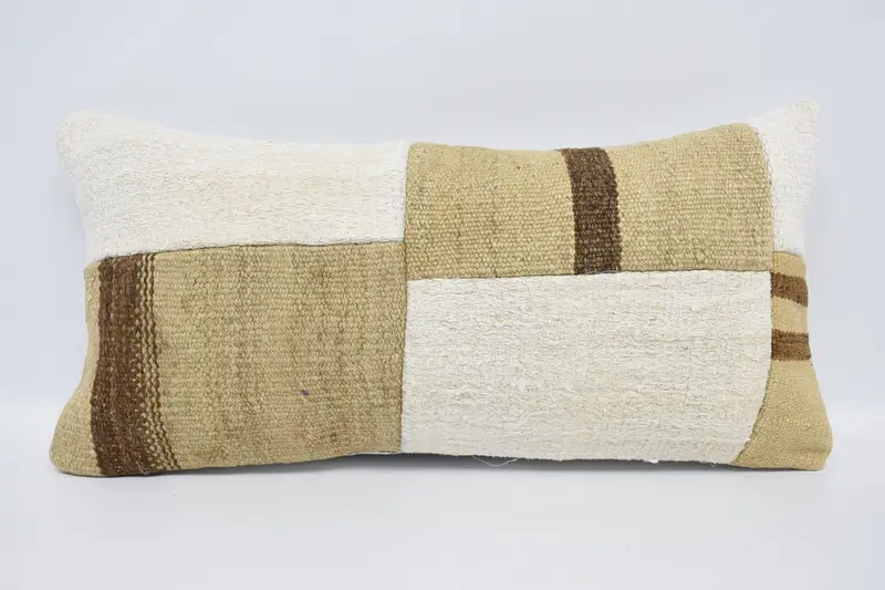 Vintage Antique 12x24 inch Euro Sham, Woven Bedroom TexturedBeige Cushion Cover - 1