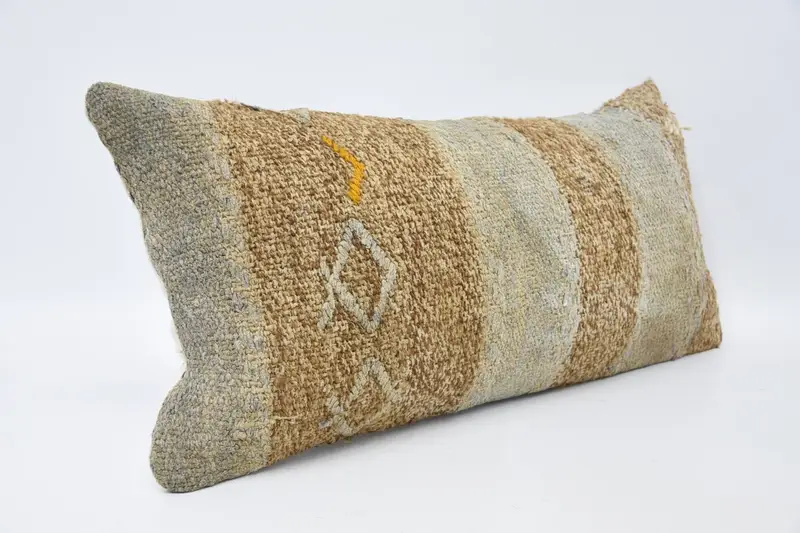 Pillow Sham, 12x24 Brown Pillow, Authentic Pillow, Vintage Kilim Pillow, Turkish Pillow, Interior Designer Pillow - 3