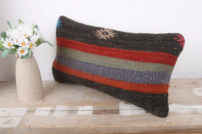 Kilim Cushion Sham, Morroccon Kilim Cushion Pillow Cover, 8x16 Blue Cushion Case, Boho Pillow, Turkish Kilim Pillow, Pillow, Cozy Throw Pillow - 4