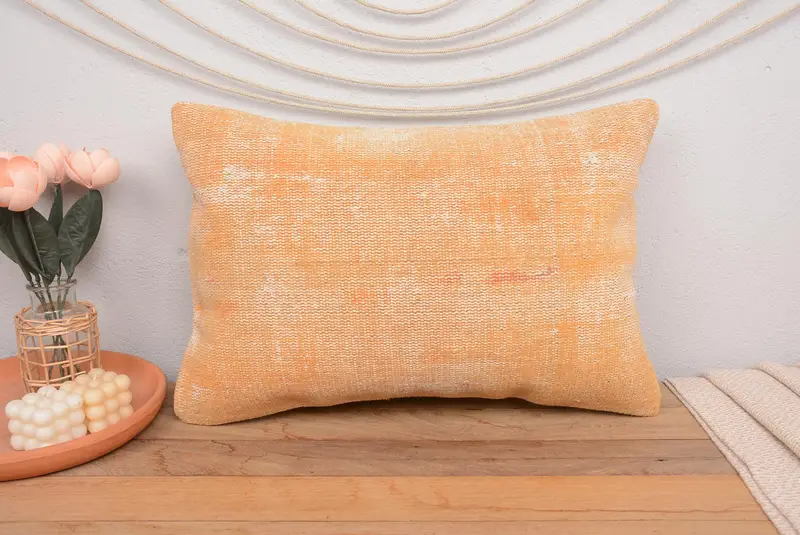 Bohemian Cushion Cushion Case, Vintage Kilim Throw Pillow, 16x24 Orange Cushion Case, Pillow, Pillow for Sofa, Kilim Cushion Sham - 2