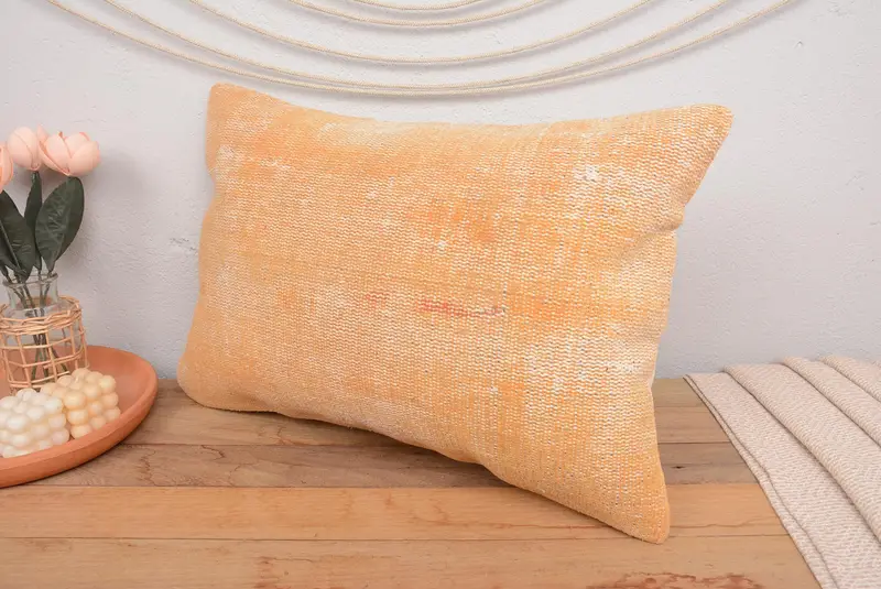 Bohemian Cushion Cushion Case, Vintage Kilim Throw Pillow, 16x24 Orange Cushion Case, Pillow, Pillow for Sofa, Kilim Cushion Sham - 4