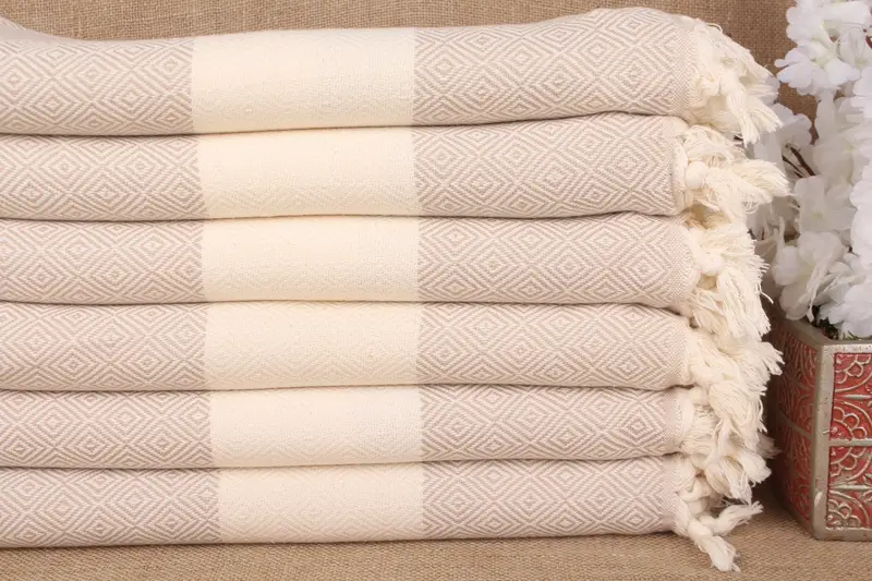 トルコ製ビーチブランケット ベージュ オーガニックコットン 40x71インチ