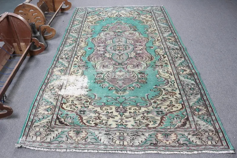 Türk 5.2x8.5 ft Halı, Oushak Vintage Halı, Mavi Ombré Yün Halı - 1