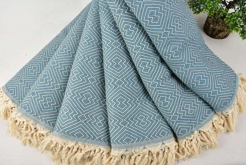 Personalized Blanket, Unique Gift, Woven Throw Blanket, Tablecloth, 92x80 Cotton Diamond Towel, Custom Shower Curtain, Turkish Blanket Throw - 4