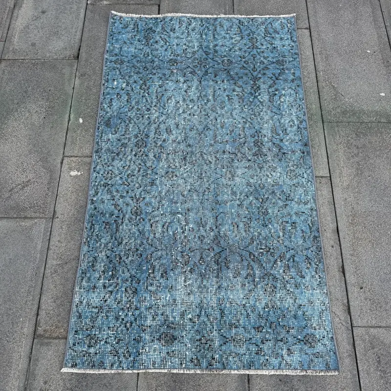 Mavi Fas Halısı, 2,5x4,2 ft Mavi ve Kahverengi Vurgulu