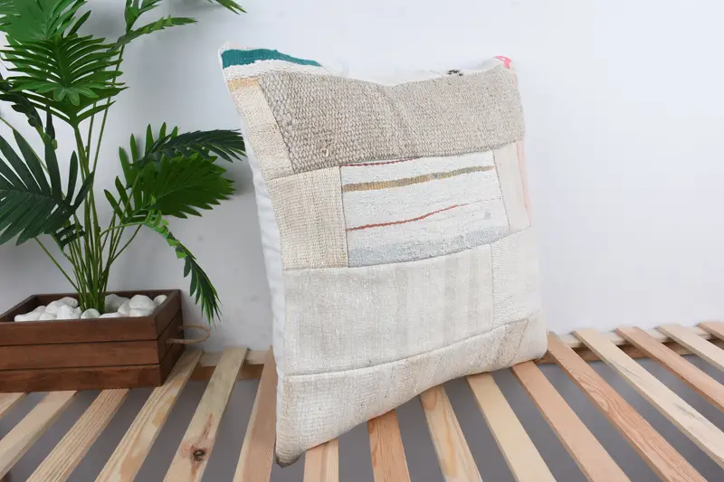 Pet Cushion, Turkish Kilim Pillow, 24x24 White Pillow, Kilim Pillow Cover, Pillow Case, Vintage Kilim Throw Pillow, Aztec Cushion - 4
