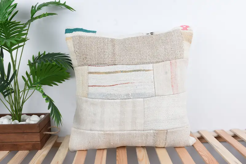 Pet Cushion, Turkish Kilim Pillow, 24x24 White Pillow, Kilim Pillow Cover, Pillow Case, Vintage Kilim Throw Pillow, Aztec Cushion - 1
