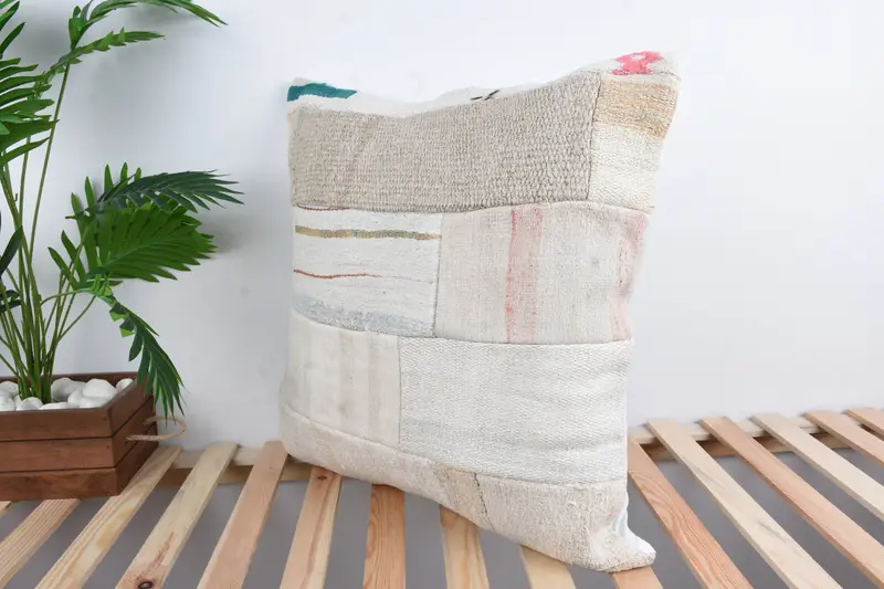 Pet Cushion, Turkish Kilim Pillow, 24x24 White Pillow, Kilim Pillow Cover, Pillow Case, Vintage Kilim Throw Pillow, Aztec Cushion - 5