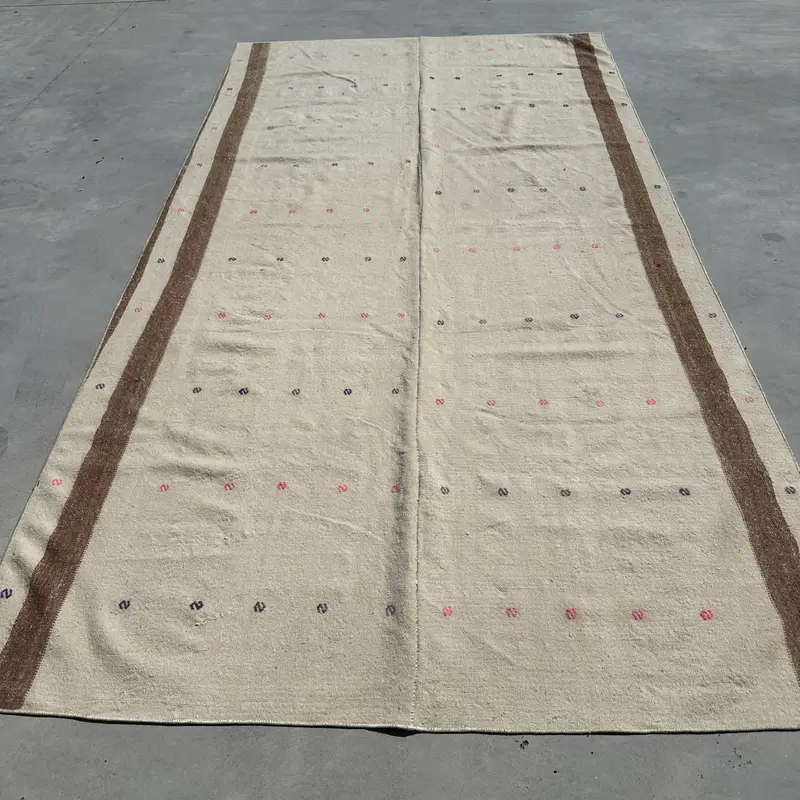 5.1x9.7 ft Rug, Turkish Vintage Rug, Beige Kilim Wool Rug - 1