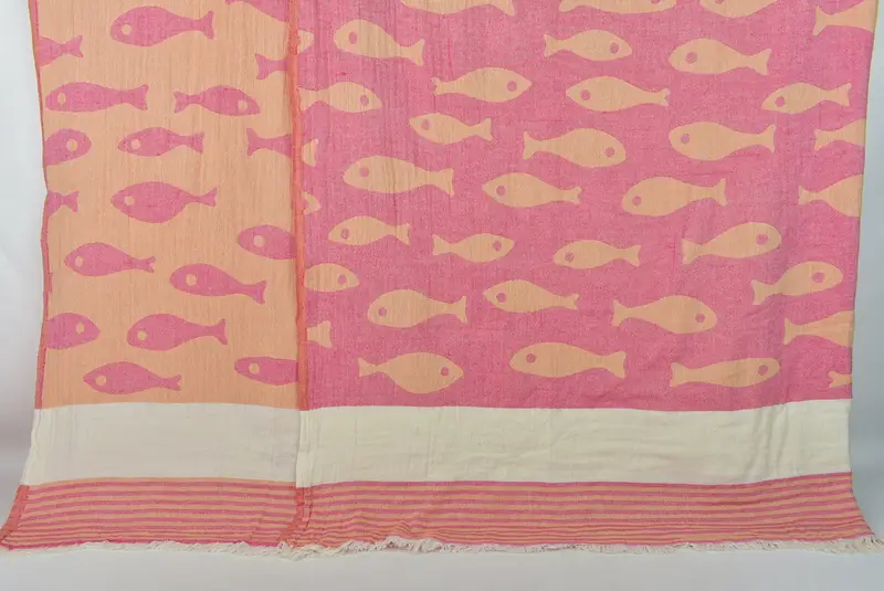 Turkish Bedcover, Halloween Blanket, Bridesmaid Gifts, Bridal Shower Gift, Wedding Favors, 92x78 Cotton Fish Design Towel, Customized Throw Blankets - 1