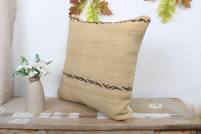 Kilim Pillow, Boho Pillow, Chair Cushion Case, Gift Pillow, Pillow Case, Handwoven Pillow Cover Cushion, 16x16 Beige Cushion Cover - 4