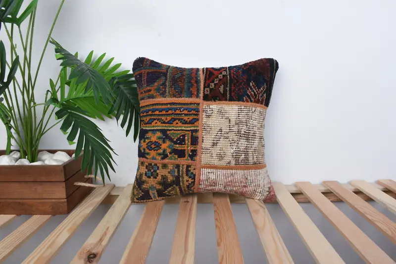 Kilim Pillow, Designer Throw Cushion Cover, Pillow, 16x16 Blue Pillow Cover, Christmas Cushion Case, Throw Kilim Pillow, Turkish Pillow - 1